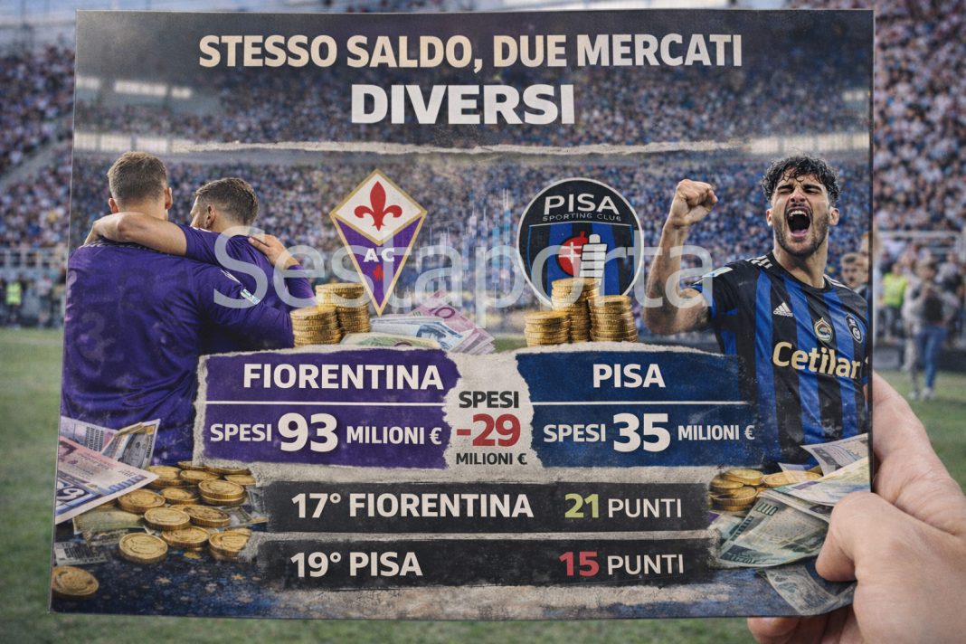Fiorentina e Pisa, saldo e spese a confronto del calciomercato